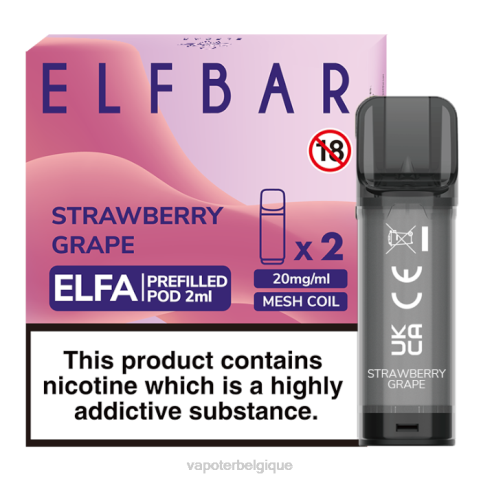 Cigarette Electronique Jetable J2D8337 | ELFBAR Elfa raisin fraise dosette préremplie - 2 ml - 20 mg (paquet de 2)