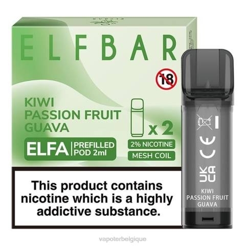 Grossiste Vape Jetable J2D8326 | ELFBAR Elfa kiwi fruit de la passion goyave dosette préremplie - 2 ml - 20 mg (paquet de 2)