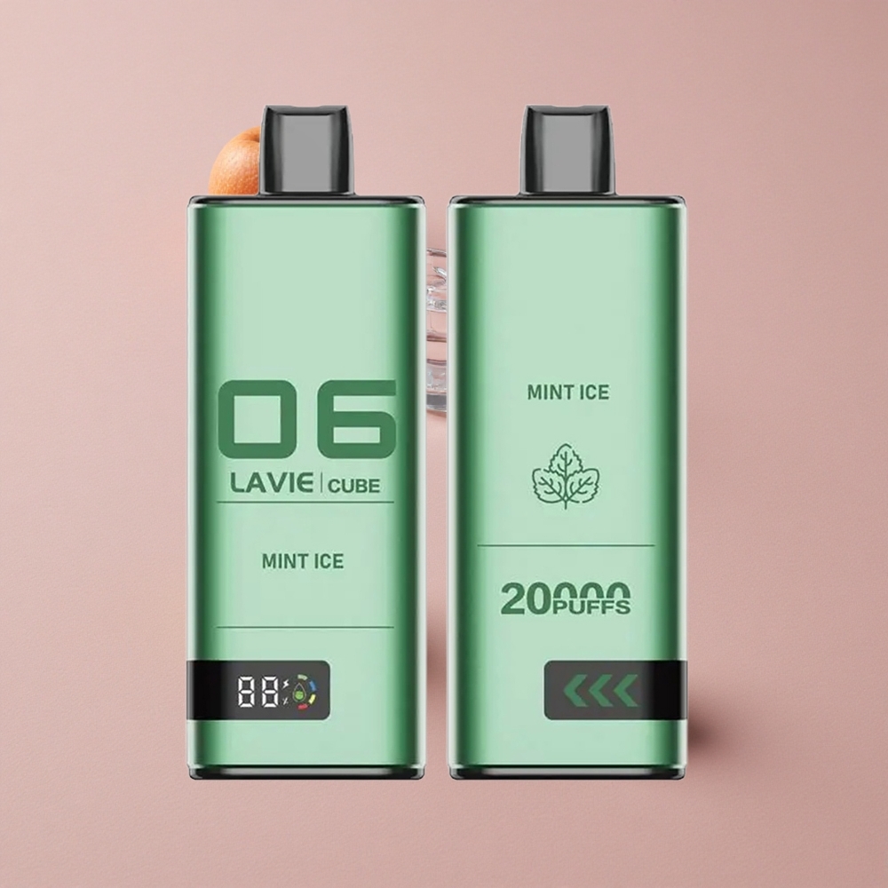 Lavie Cube 20000 Puffs Menthe Glacée Vape Jetable avec 28ML de Liquide et Port de Chargement Type C