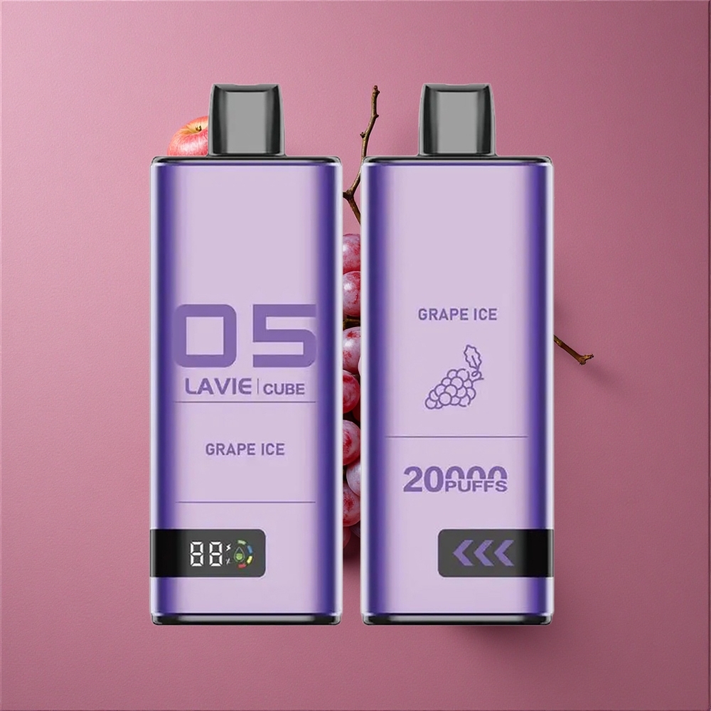 Lavie Cube 20000 Puffs Vape Jetable Glace Raisin avec 28ML de E-liquide et Batterie 600mAh