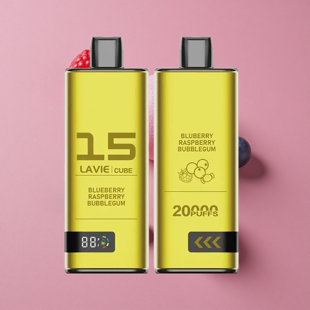 Lavie Cube 20000 Puffs Vape Jetable Myrtille Framboise Bubblegum avec 28ML de liquide et batterie 600mAh