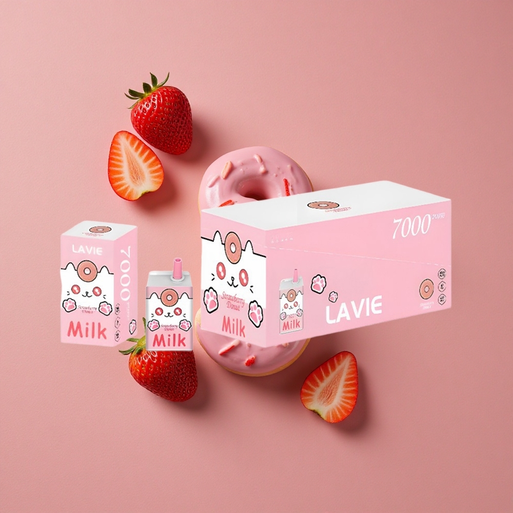 LAVIE Milk 7000 Puffs Fraise Donut - Capacité de liquide : 16ML, Port de charge : Type C Rechargeable