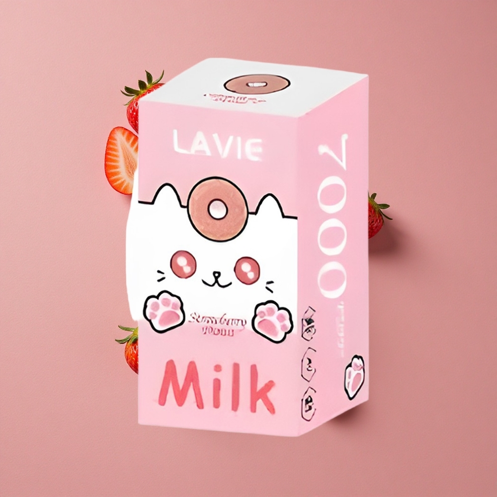 LAVIE Milk 7000 Puffs Fraise Donut - Capacité de liquide : 16ML, Port de charge : Type C Rechargeable