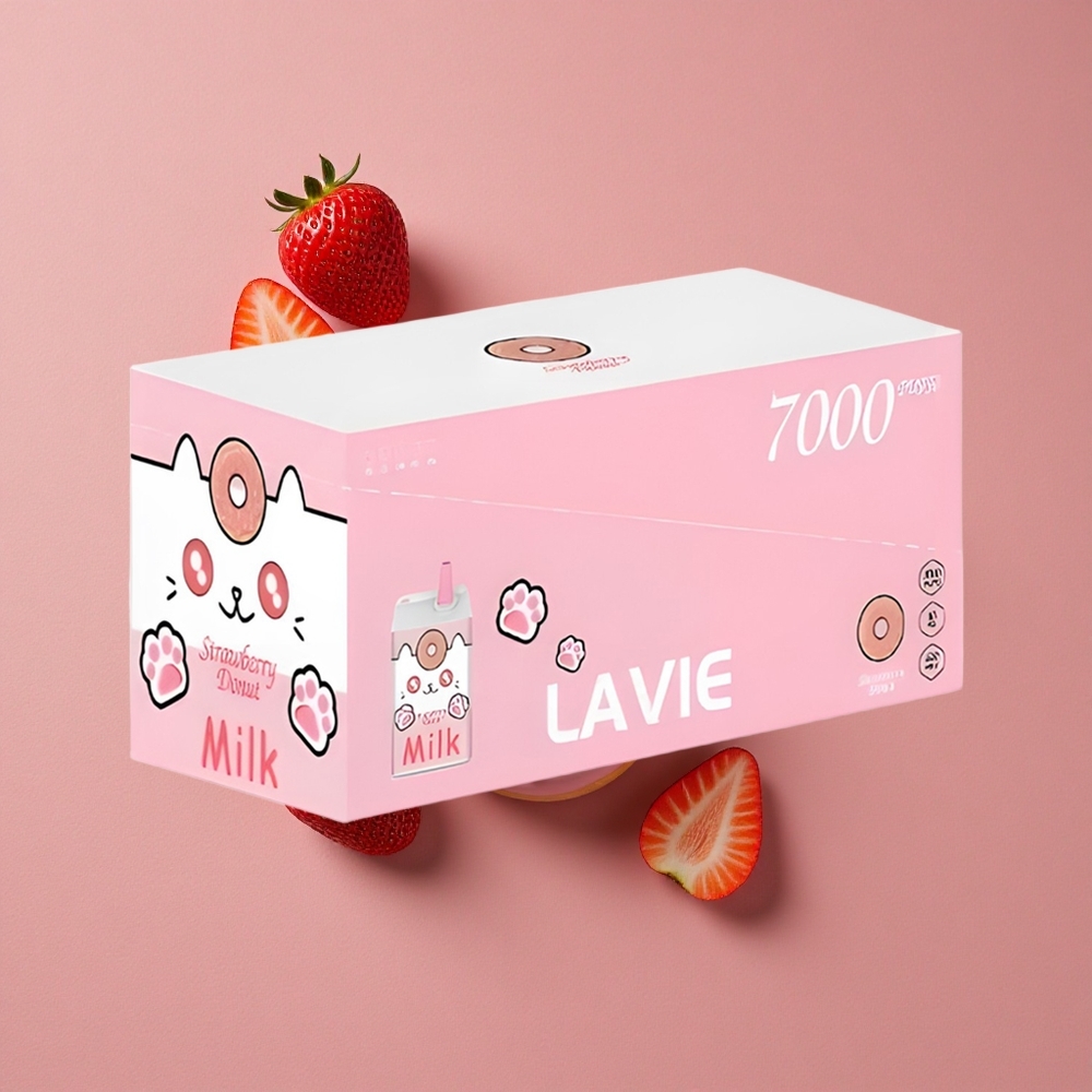 LAVIE Milk 7000 Puffs Fraise Donut - Capacité de liquide : 16ML, Port de charge : Type C Rechargeable
