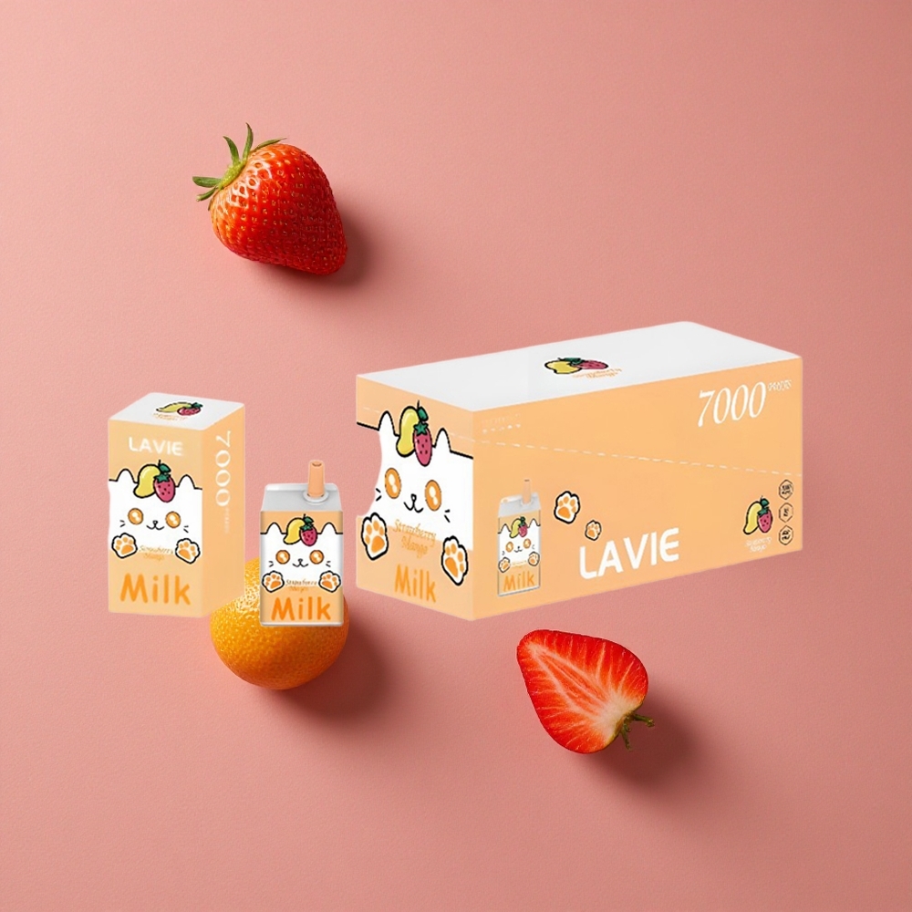 LAVIE Milk 7000 Puffs Fraise Mangue Vape Jetable 16ML Capacité E-liquide, 600mAh Batterie