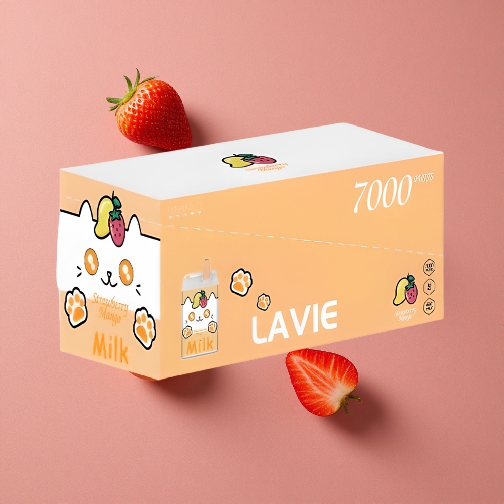 LAVIE Milk 7000 Puffs Fraise Mangue Vape Jetable 16ML Capacité E-liquide, 600mAh Batterie