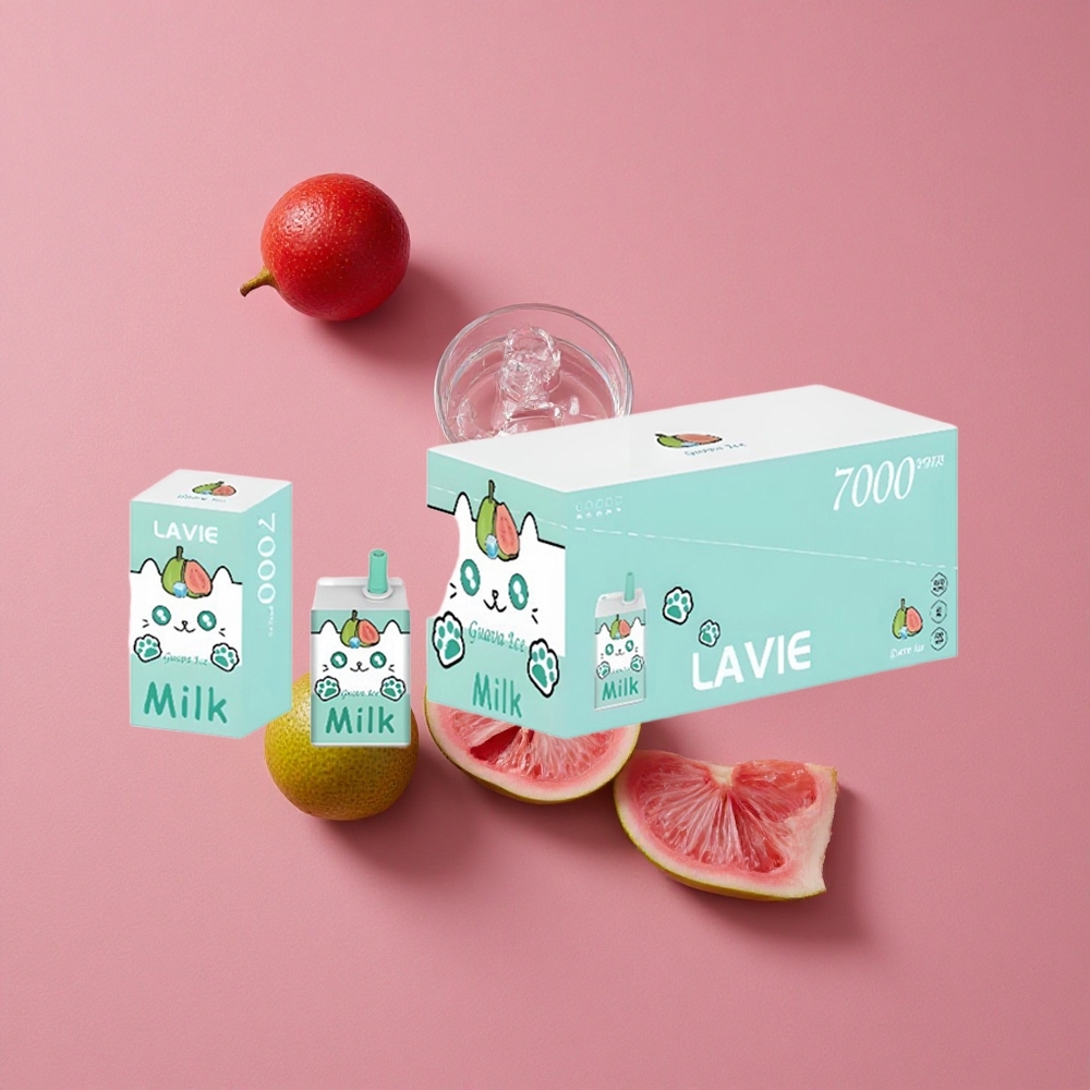 LAVIE Milk 7000 Puffs Vape Disposable Goût Goyave Glacée avec Capacité de E-liquide 16ML et Port de Charge Type C Rechargeable