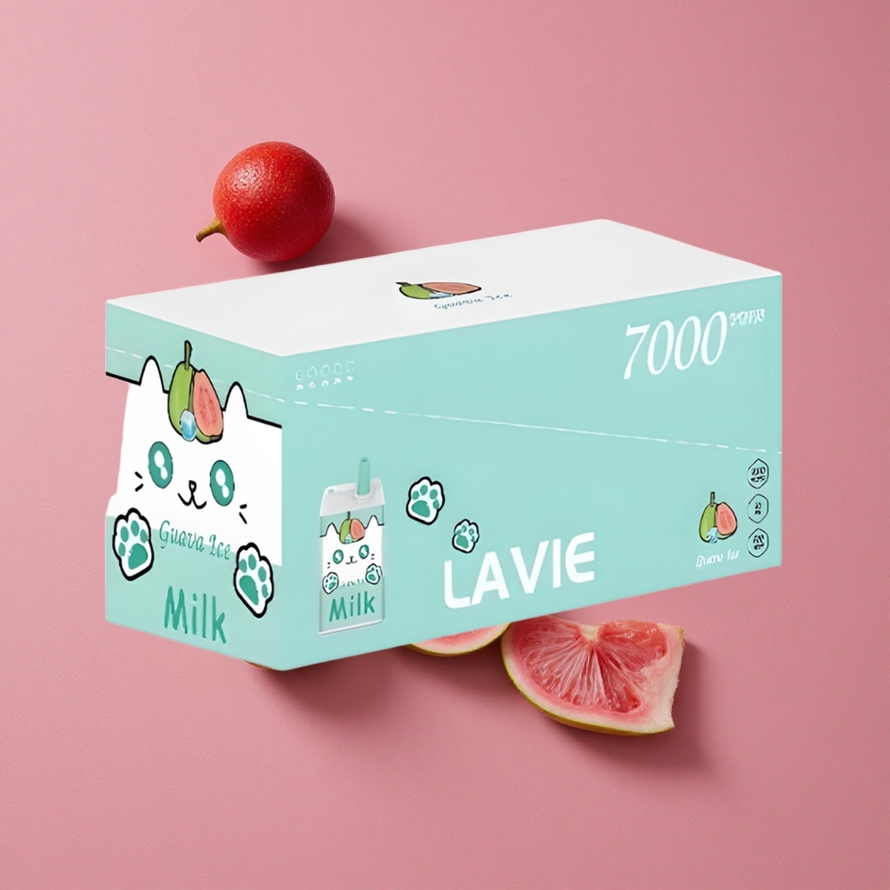 LAVIE Milk 7000 Puffs Vape Disposable Goût Goyave Glacée avec Capacité de E-liquide 16ML et Port de Charge Type C Rechargeable