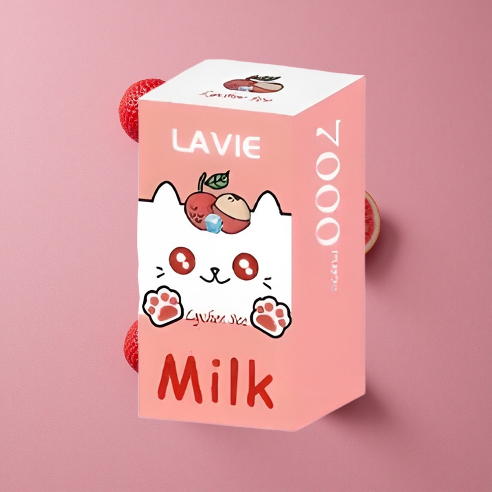 LAVIE Milk 7000 Puffs Vape Jetable Litchi Glacé avec Capacité de E-liquide: 16ML et Port de Chargement: Type C Rechargeable
