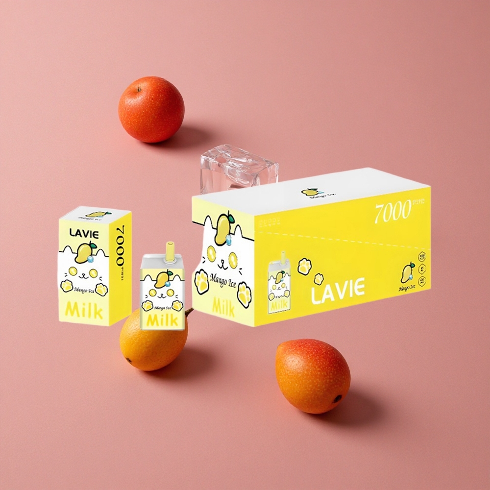 LAVIE Milk 7000 Puffs Vape Jetable Mangue Glacée - 16ML Capacité de E-liquide, Port de Chargement Type C Rechargeable