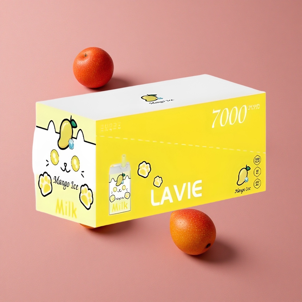 LAVIE Milk 7000 Puffs Vape Jetable Mangue Glacée - 16ML Capacité de E-liquide, Port de Chargement Type C Rechargeable
