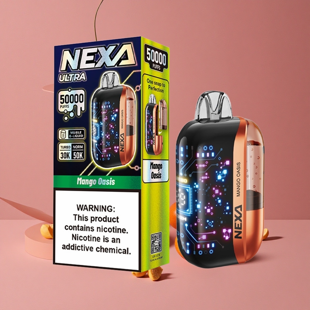 NEXA Ultra 50000 Puffs Mangue Oasis Vape Jetable avec Écran Courbe 3D et Chargement Type-C