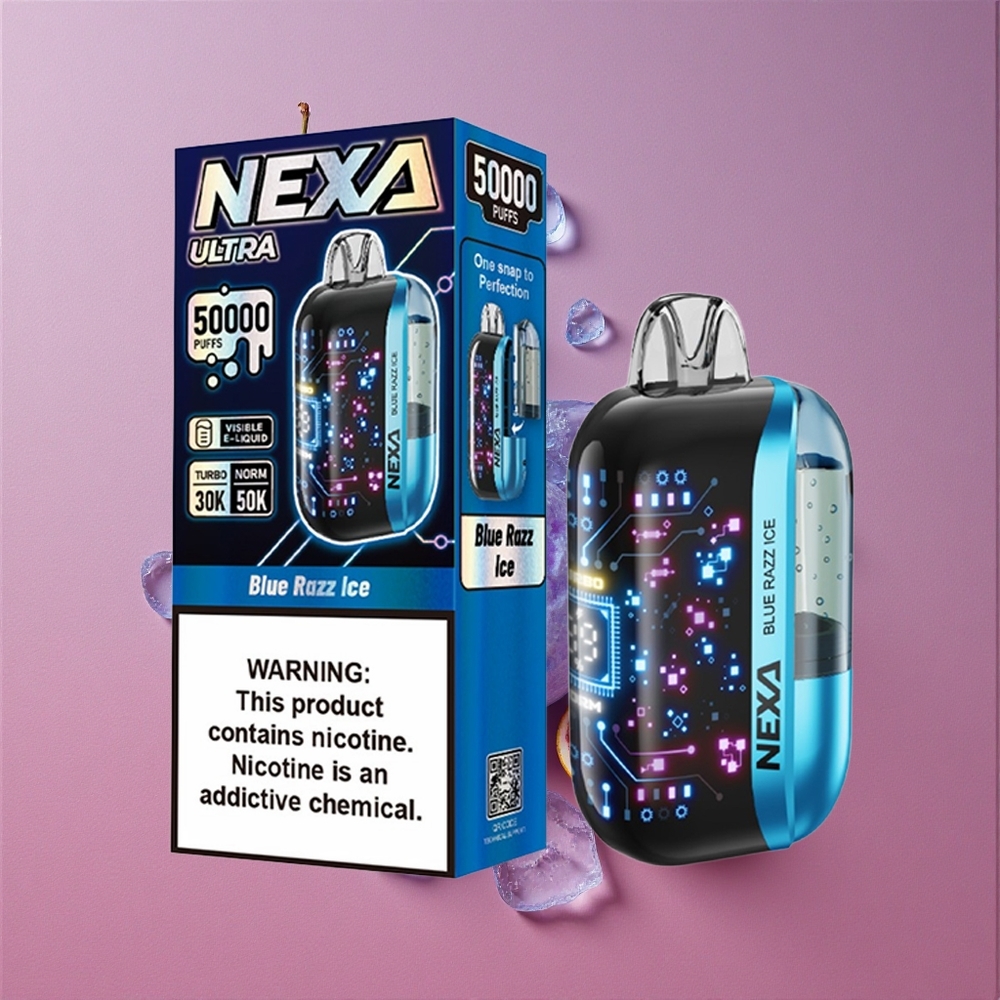 NEXA Ultra 50000 Puffs Vape Jetable Bleu Framboise Glace avec 20ml Capacité Préremplie et Écran Courbe 3D