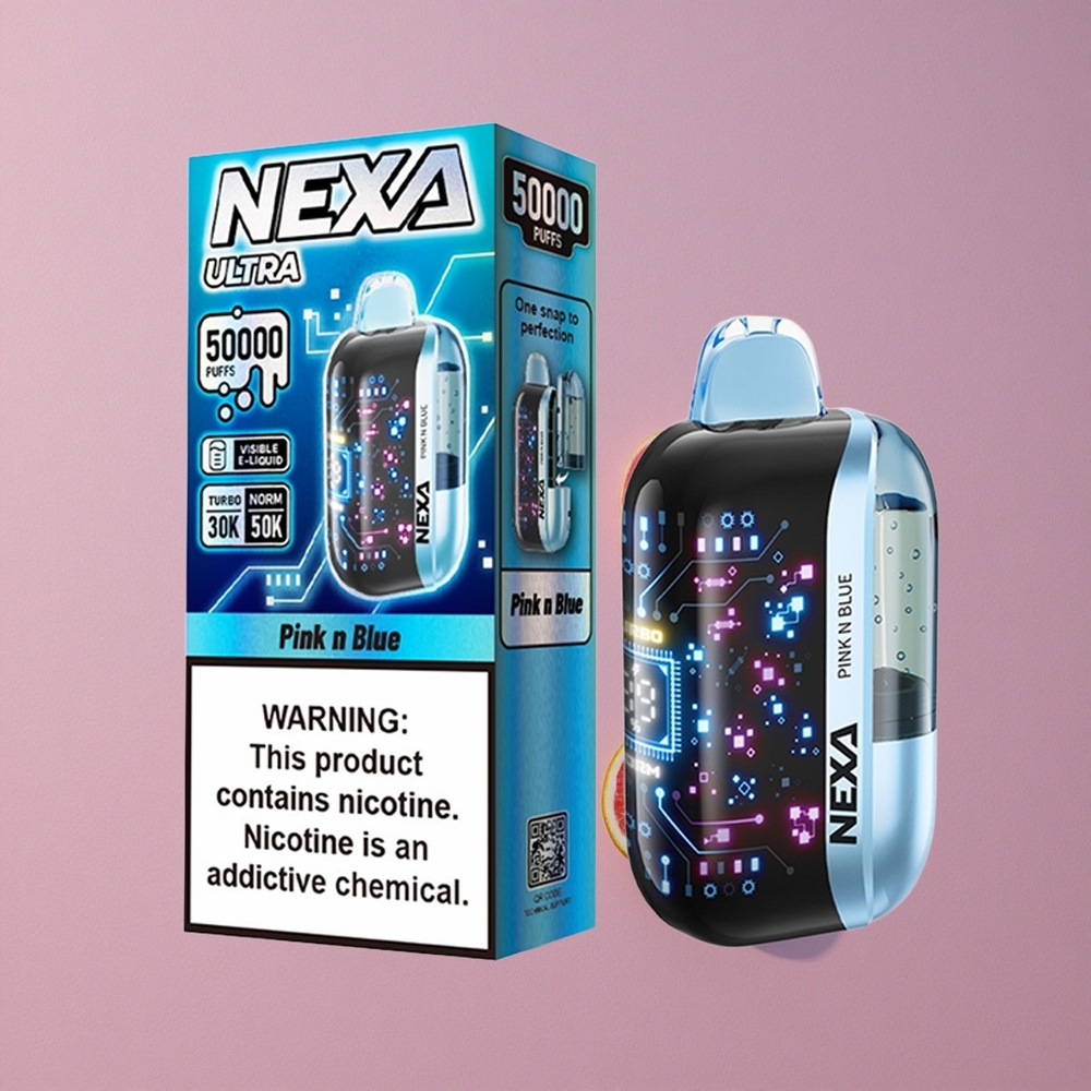 NEXA Ultra 50000 Puffs Vape Jetable Rose et Bleu avec Écran Courbe 3D et Charge Type-C