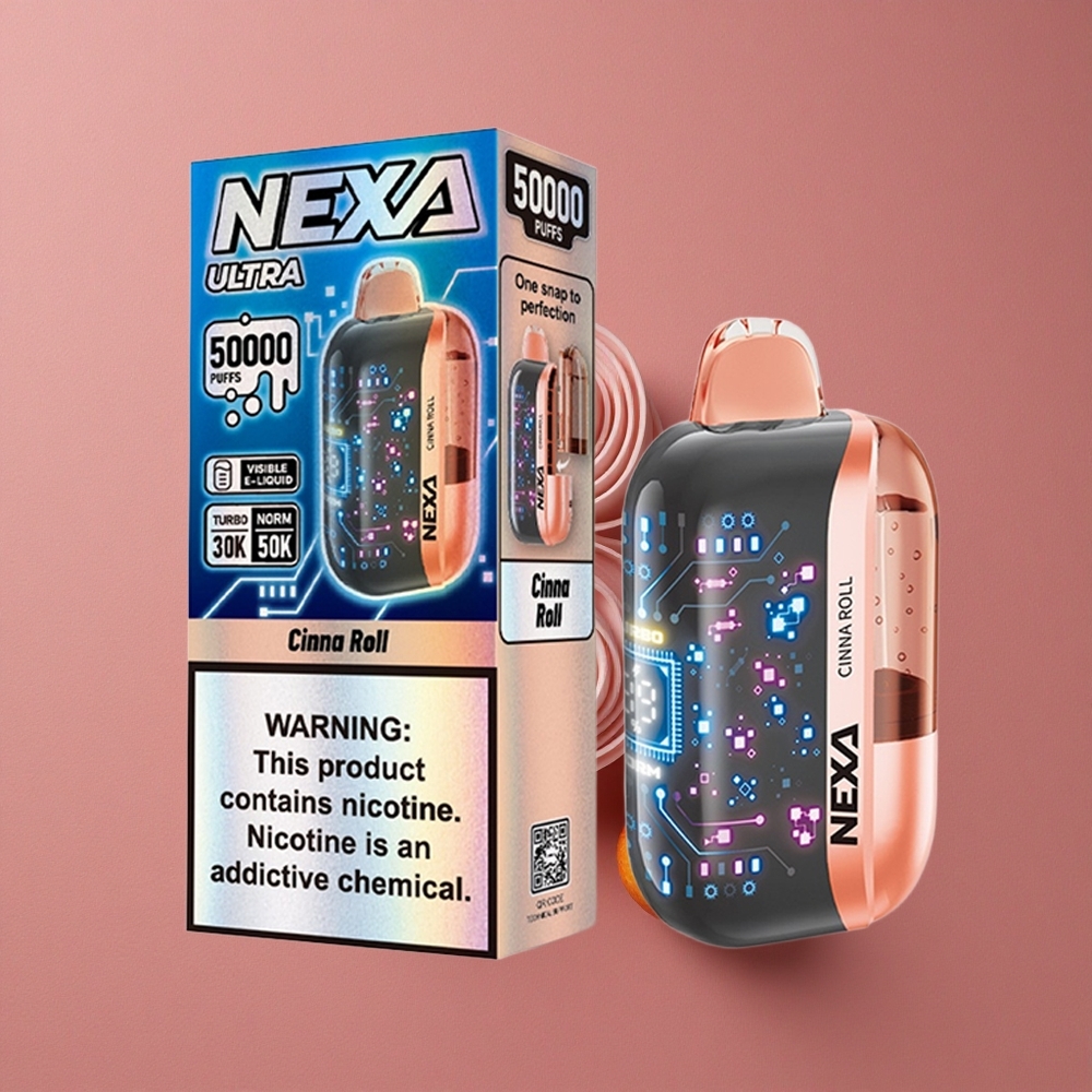 NEXA Ultra 50000 Puffs Vape Jetable Rouleau de Cannelle 20ml Capacité Préremplie Écran Courbe 3D