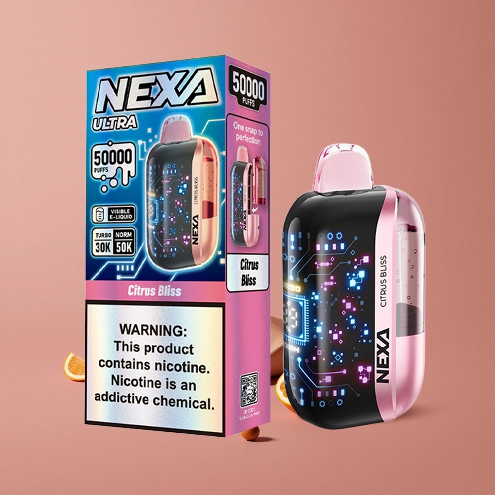 NEXA Ultra 50K Puffs Vape Jetable Citrus Délices 20ml Capacité Préremplie Écran Courbe 3D