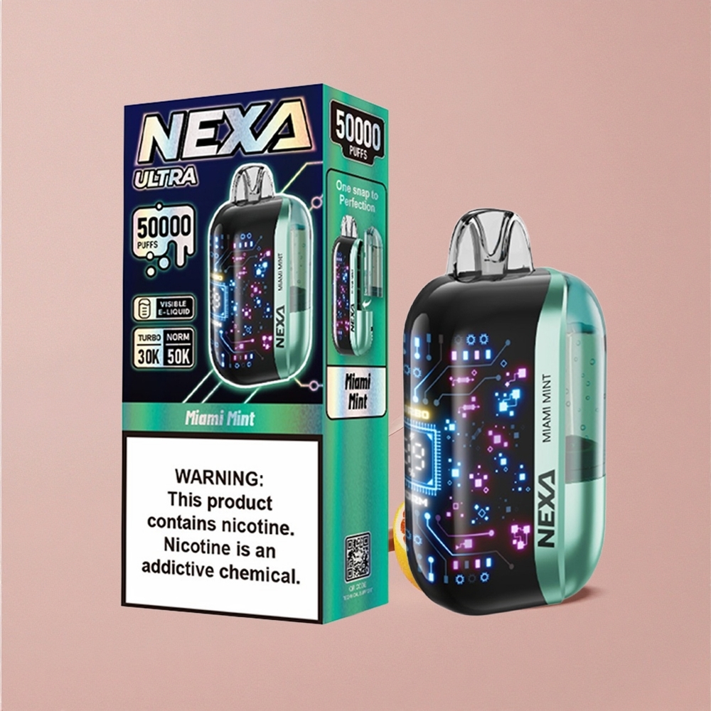 NEXA Ultra 50K Puffs Vape Jetable Menthe de Miami 20ml Capacité Préremplie Écran Courbe 3D