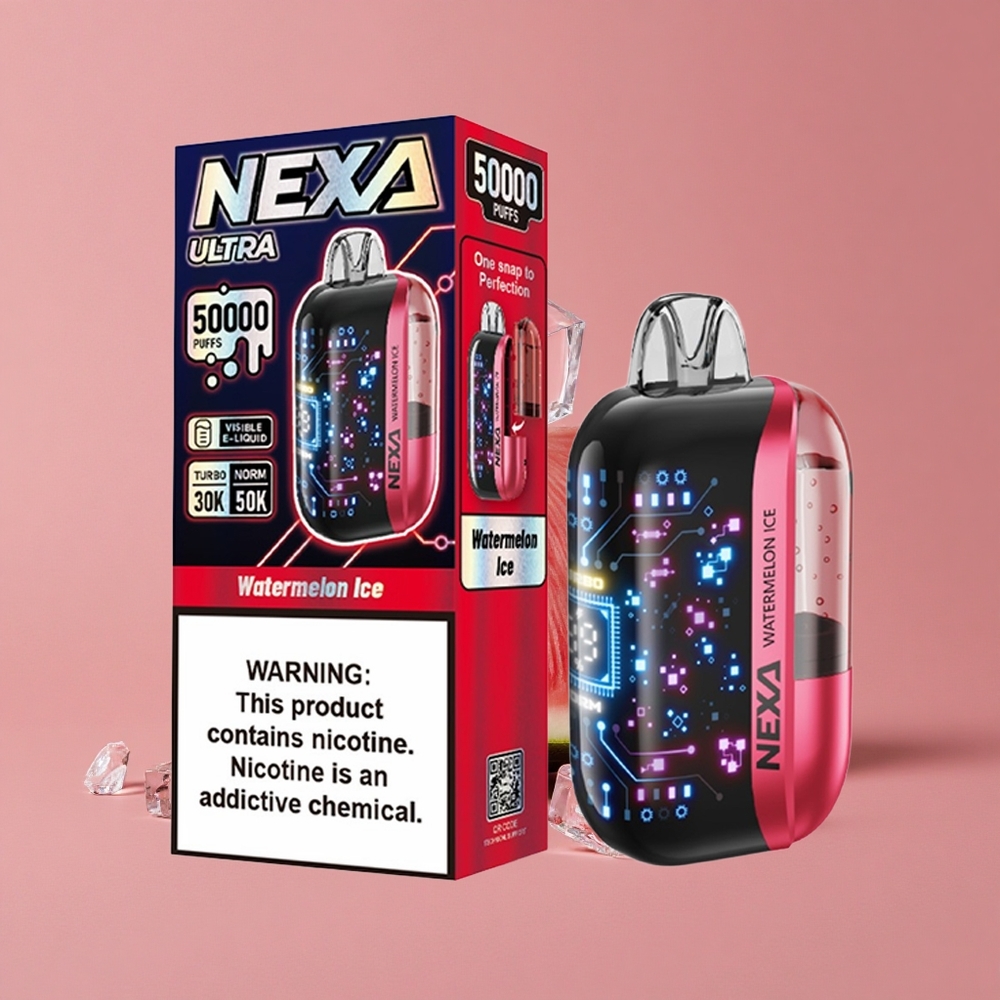 NEXA Ultra 50K Puffs Vape Jetable Pastèque Glacée 20ml Capacité Préremplie Écran Courbe 3D