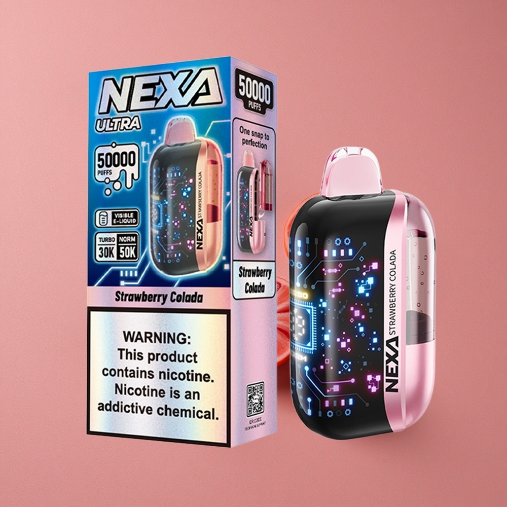 NEXA Ultra 50K Vape Jetable Fraise Colada 20ml Capacité Préremplie Écran Courbe 3D
