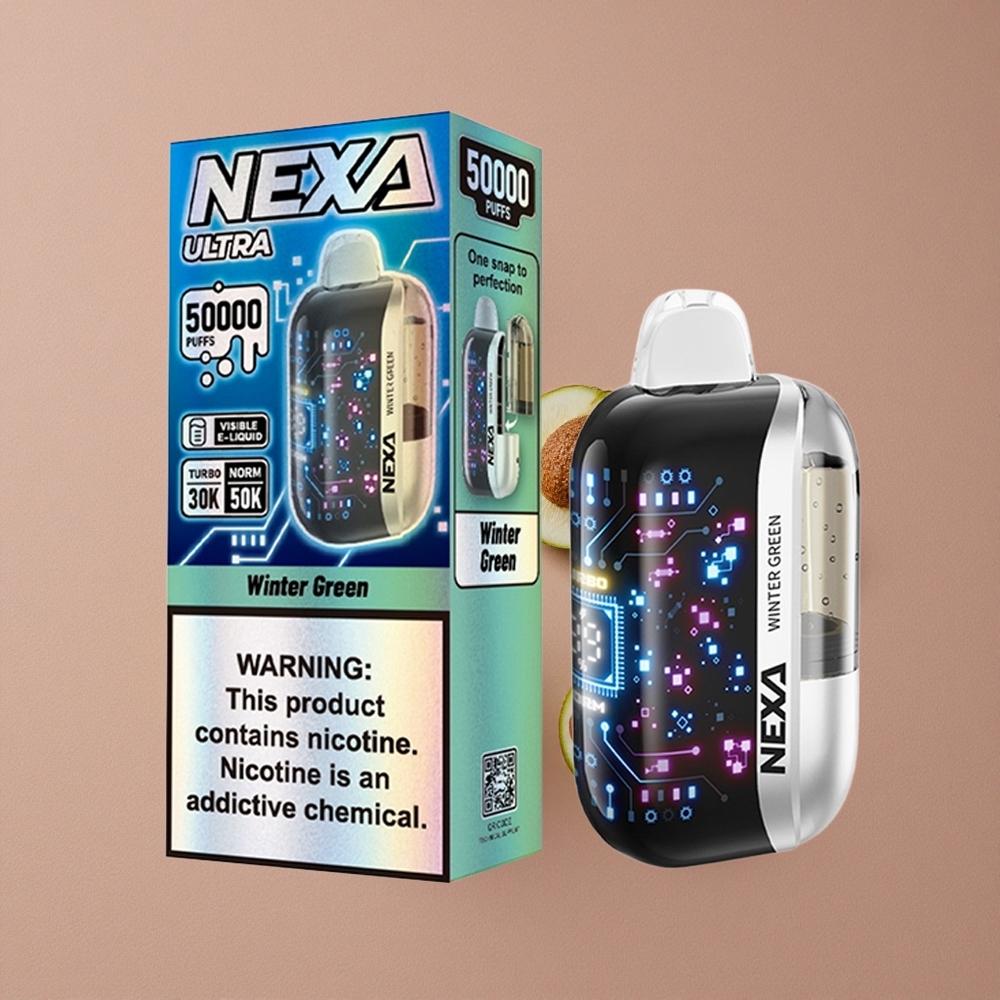 NEXA Ultra 50K Vape Jetable Menthe d\'Hiver 20ml Capacité Préremplie Écran Courbé 3D