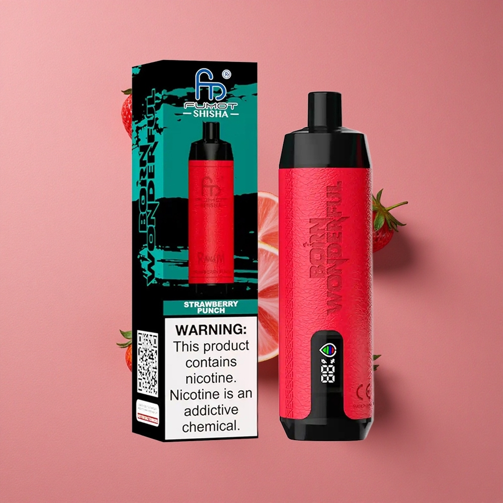 RandM Fumot Shisha 10000 Puffs e-cigarette jetable Fraise Punch avec 18ml e-liquide prérempli et 0.5% de Nicotine