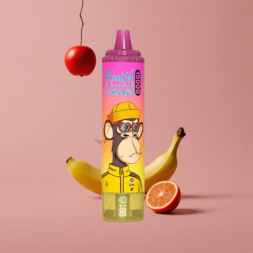 RandM Fumot Tornado 15000 Puffs Banane Glacée Vape Jetable avec Écran LCD et Recharge USB Type-C