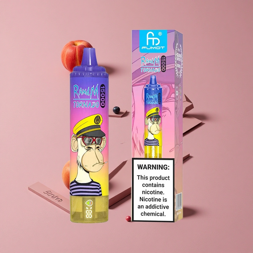 RandM Fumot Tornado 15000 Puffs Bonbon Pêche Myrtille 25ml Écran LCD