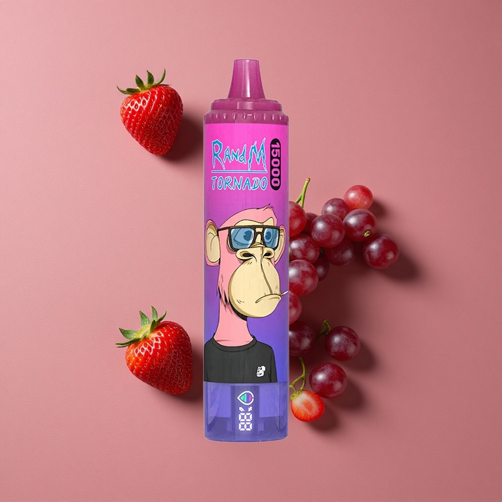 RandM Fumot Tornado 15000 Puffs Fraise Raisin 25ml Écran LCD