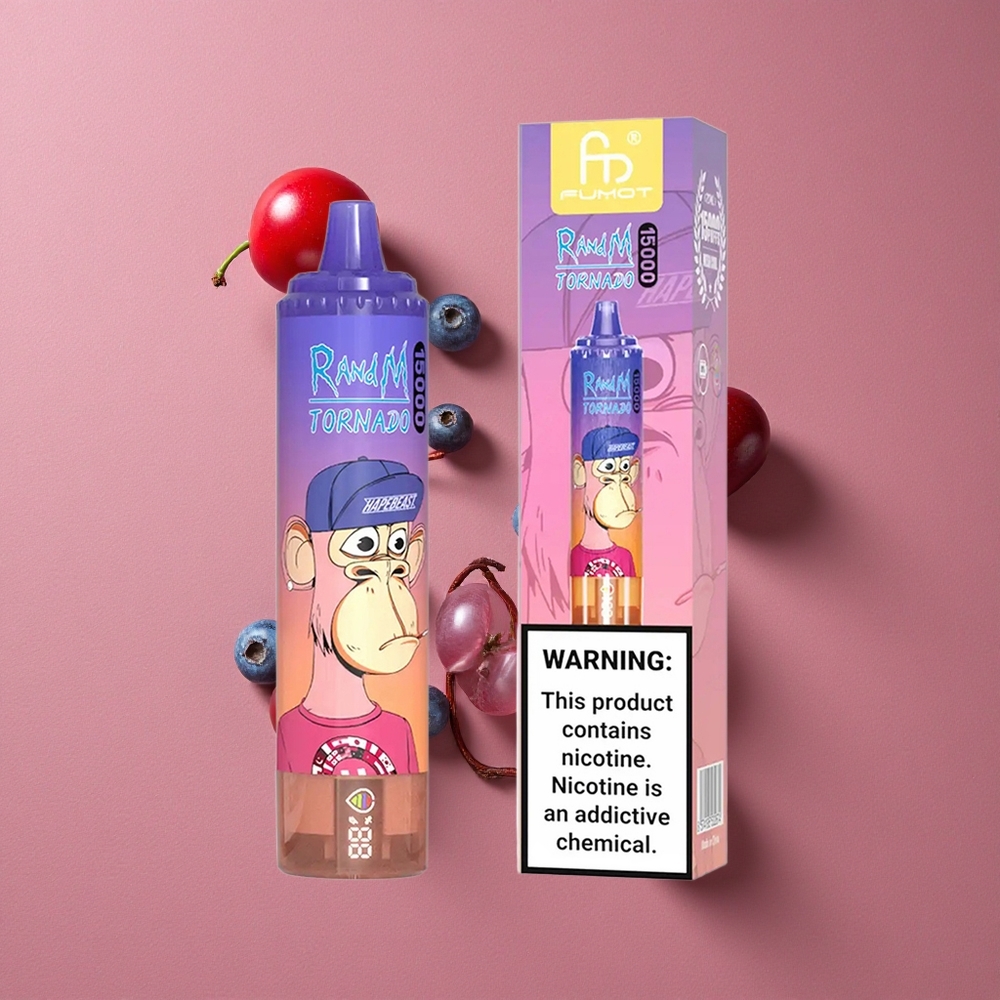 RandM Fumot Tornado 15000 Puffs Myrtille Cerise Canneberge Rechargeable Type-C Écran LCD