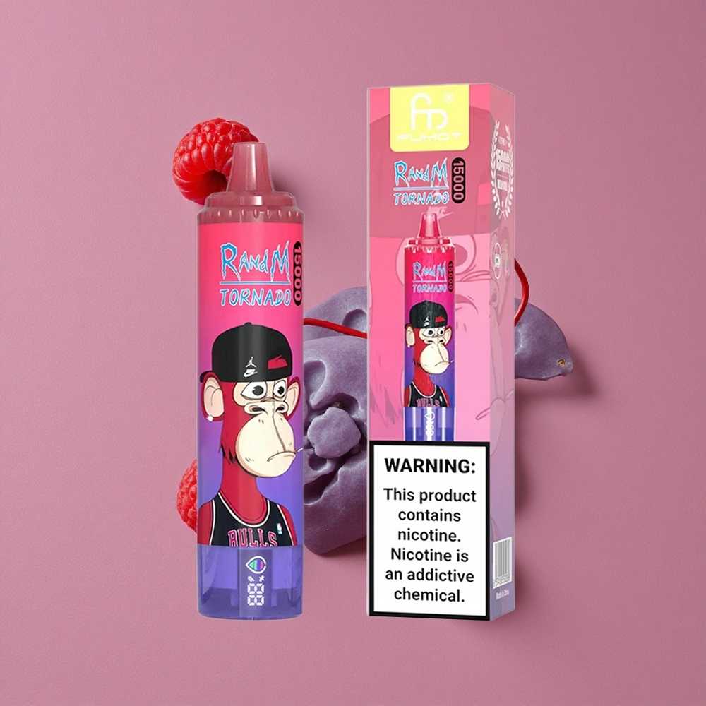 RandM Fumot Tornado 15000 Puffs Vape Jetable Bleu-Framboise avec Écran LCD et Recharge USB Type-C
