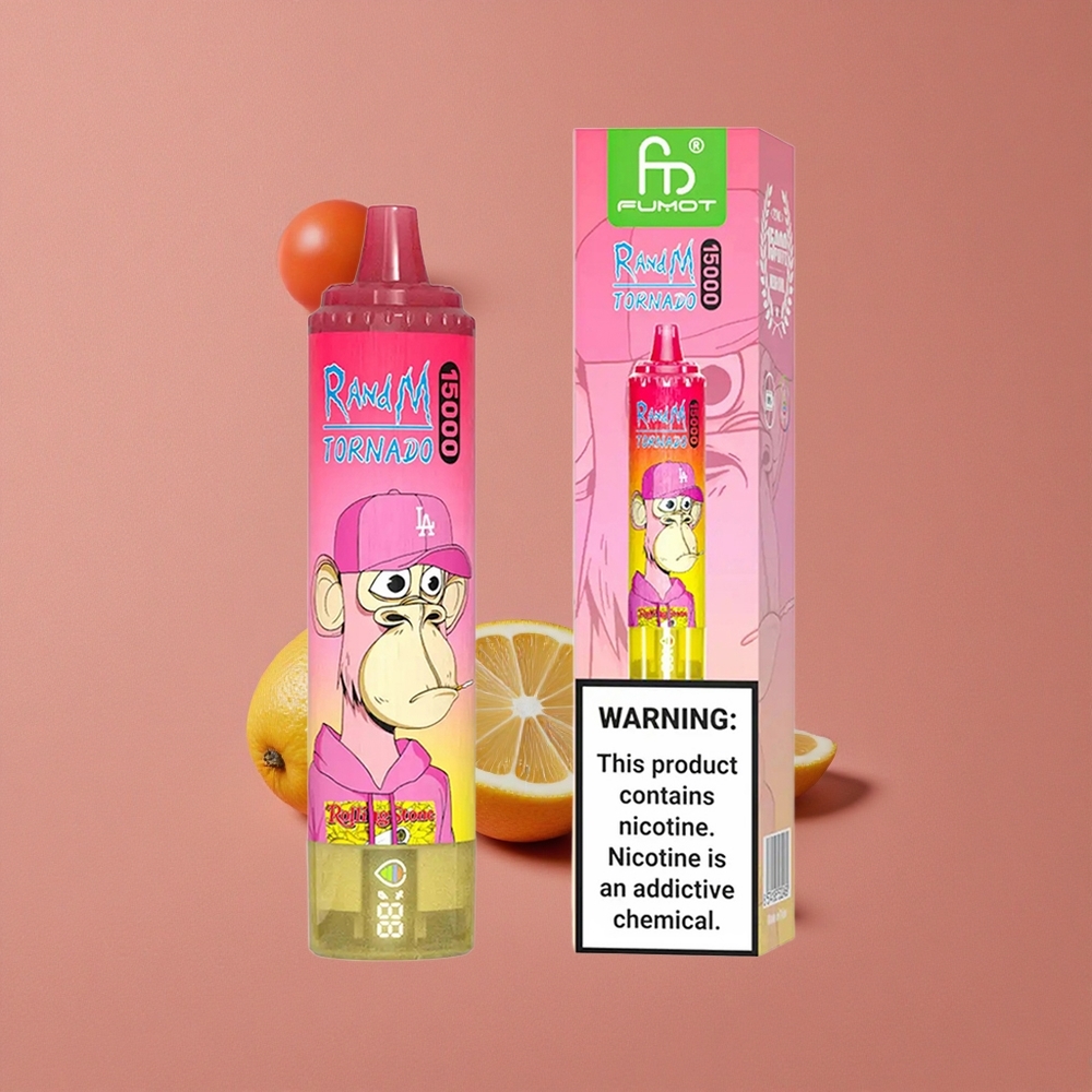 RandM Fumot Tornado 15000 Puffs Vape Jetable Citron avec 25ml de Capacité et Écran LCD