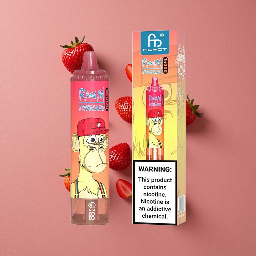RandM Fumot Tornado 15000 Puffs Vape Jetable Fraise Red Bull 25ml Écran LCD