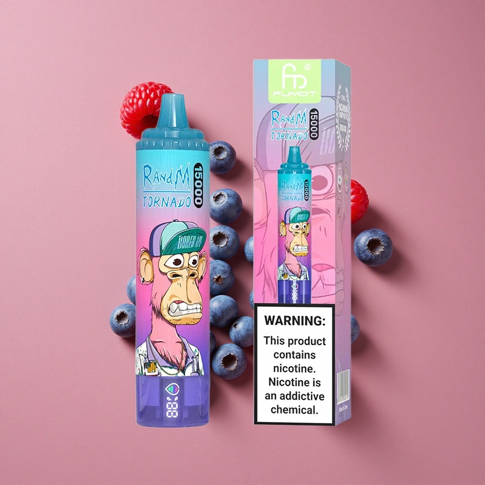 RandM Fumot Tornado 15000 Puffs Vape Jetable Myrtille Framboise avec Capacité de Liquide 25ml et Batterie 850mAh