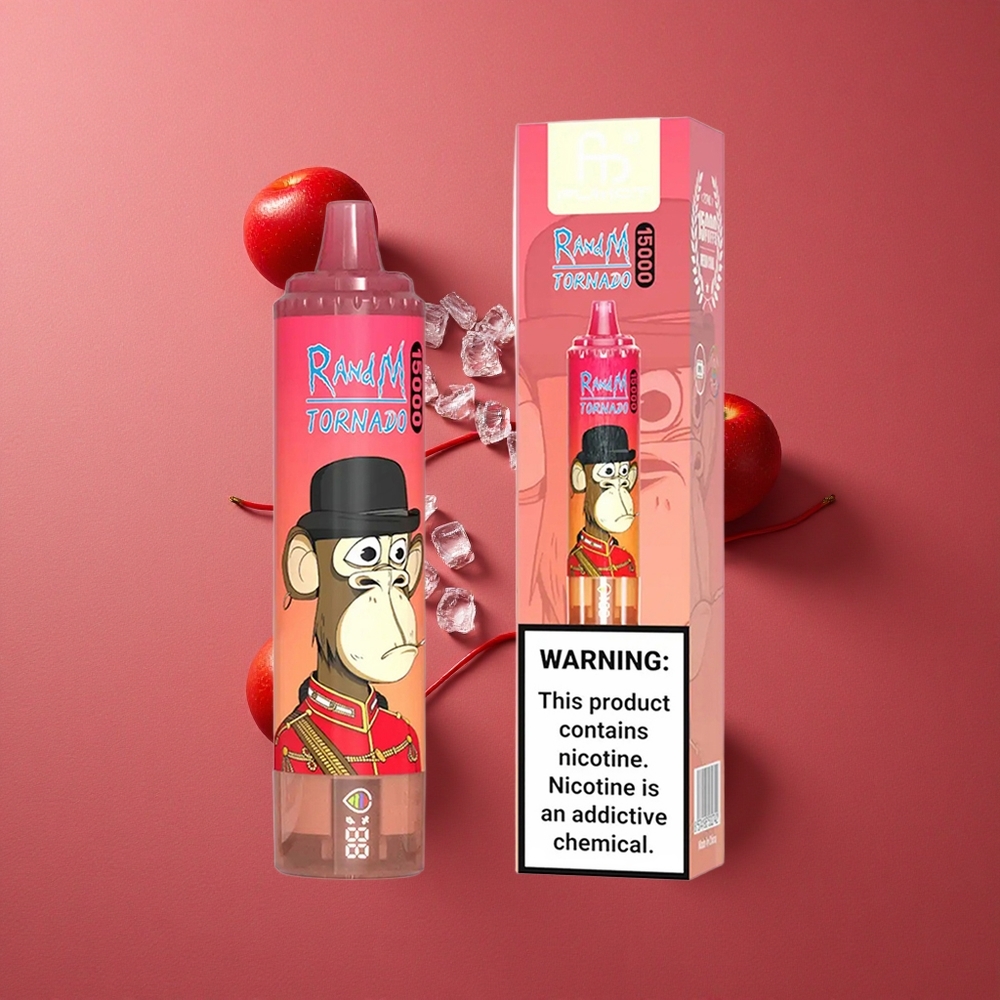 RandM Fumot Tornado 15000 Puffs Vape Jetable Énergie Rouge Glacée avec 25ml de Capacité et Rechargeable Type-C
