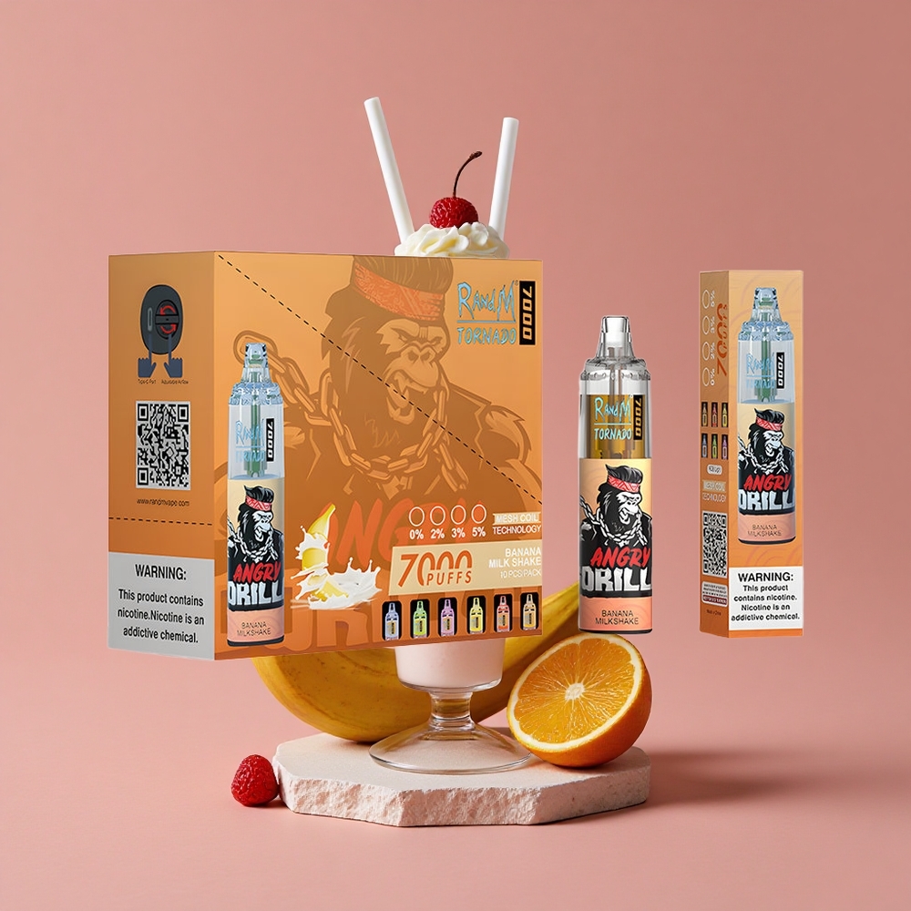 RandM Fumot Tornado 7000 Puffs Banane Milk-Shake 14 ML E-liquide Air-Adjustable