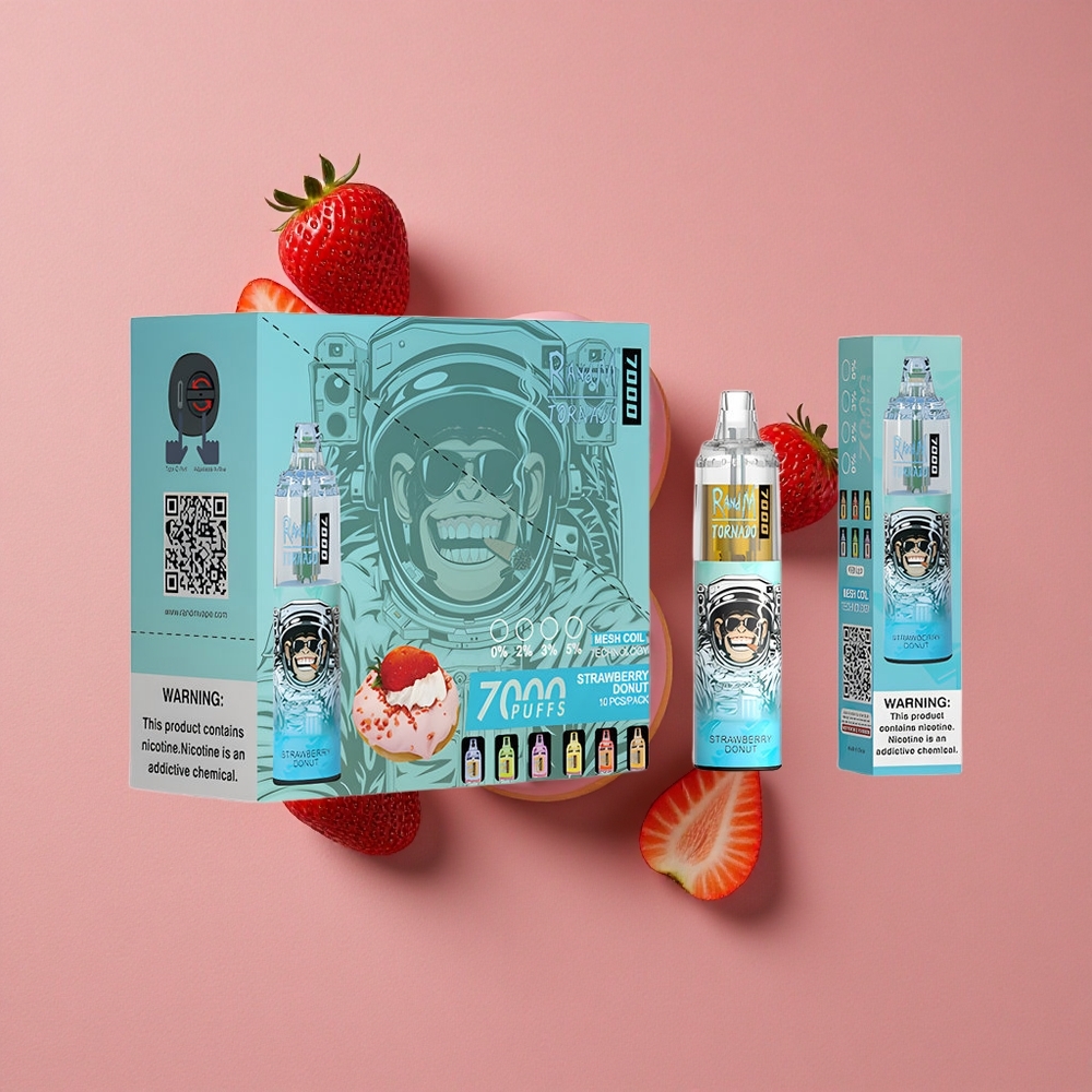 RandM Fumot Tornado 7000 Puffs Donut à la Fraise avec Port Type-C et Lumière RGB