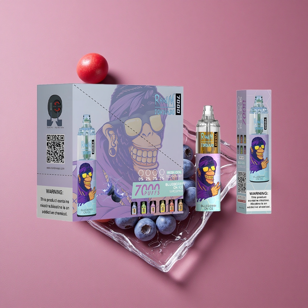 RandM Fumot Tornado 7000 Puffs E-liquide 14 ML Bleuet Glacé Vape Jetable Batterie 850 MAH