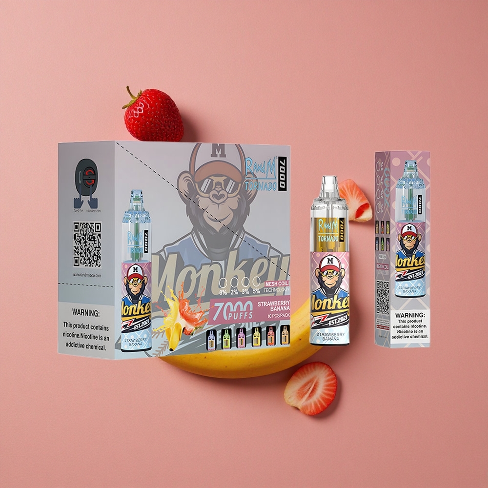RandM Fumot Tornado 7000 Puffs E-liquide 14 ML Fraise Banane Vape Jetable Batterie 850 MAH Air-Adjustable