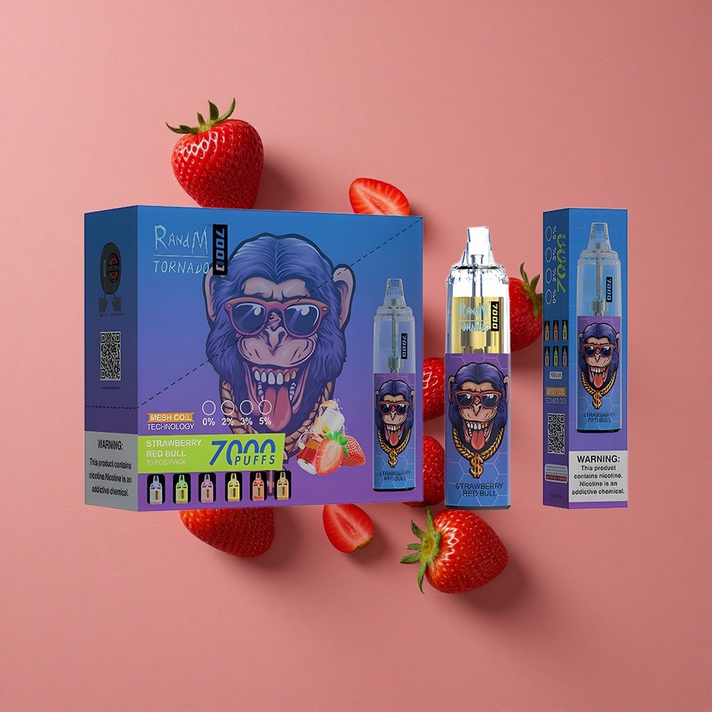 RandM Fumot Tornado 7000 Puffs E-liquide 14 ML Fraise Red Bull Vape Jetable