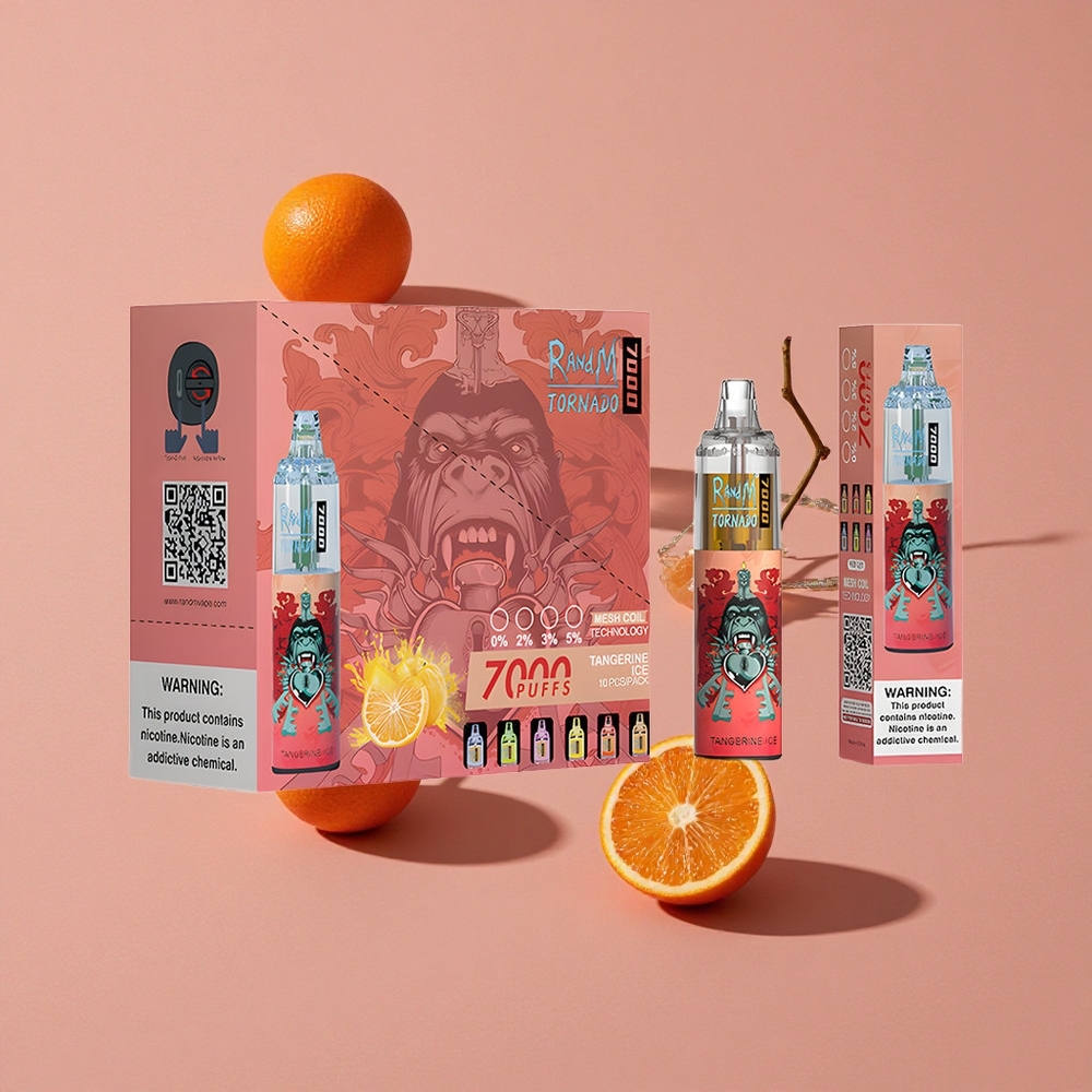 RandM Fumot Tornado 7000 Puffs E-liquide 14 ML Glace Tangerine Batterie 850 MAH