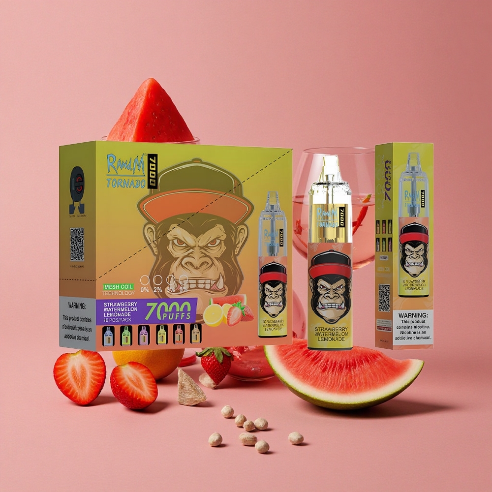 RandM Fumot Tornado 7000 Puffs Fraise Pastèque Limonade 14ML Air-Adjustable