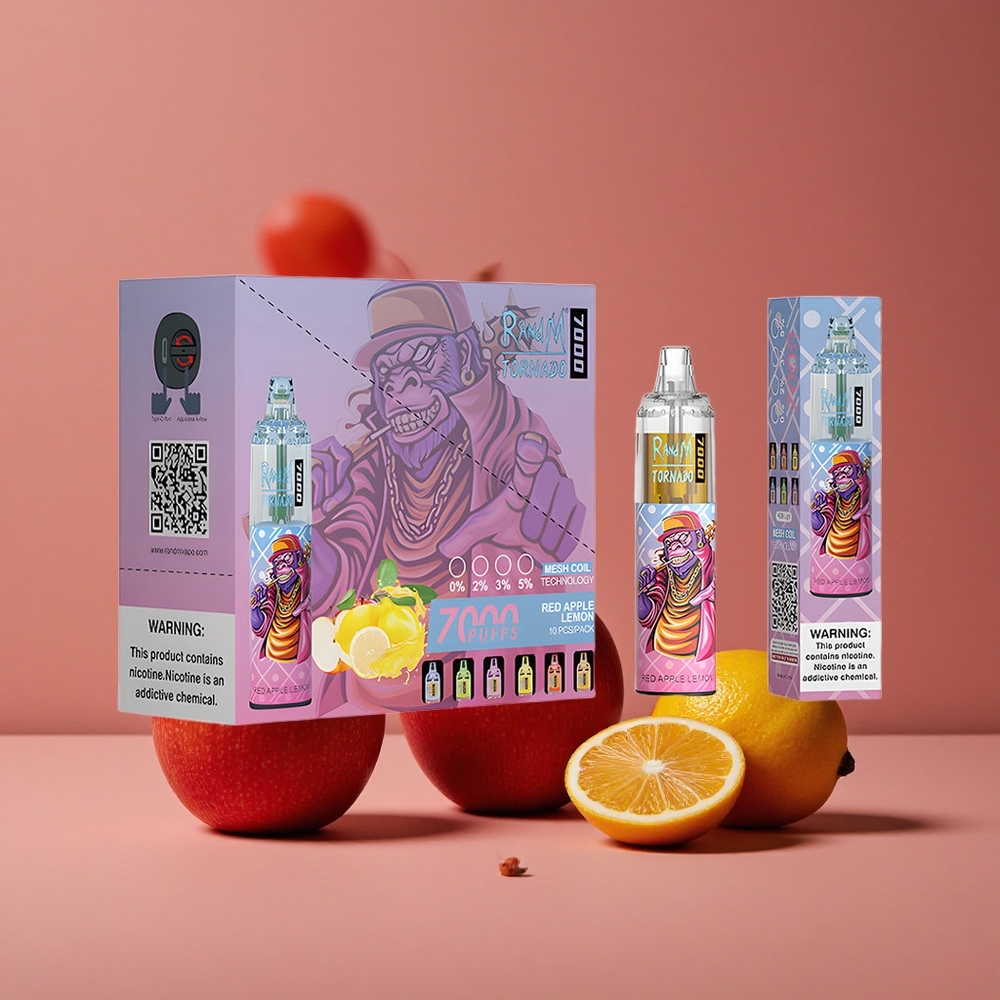 RandM Fumot Tornado 7000 Puffs Pomme Rouge Citron Vape Jetable avec 14 ML E-liquide et Air-Adjustable