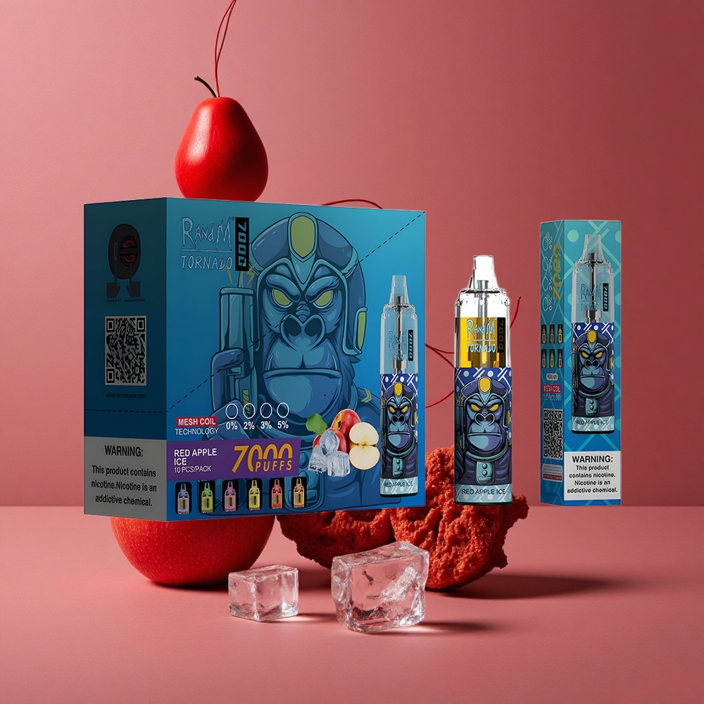 RandM Fumot Tornado 7000 Puffs Vape Disposable Pomme Rouge Glace avec 14 ML E-liquide et Air-Adjustable