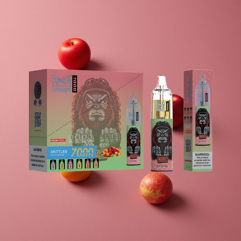 RandM Fumot Tornado 7000 Puffs Vape Disposable Skittles (Arcs-en-ciel) avec 14 ML d\'E-liquide et Batterie 850 MAH