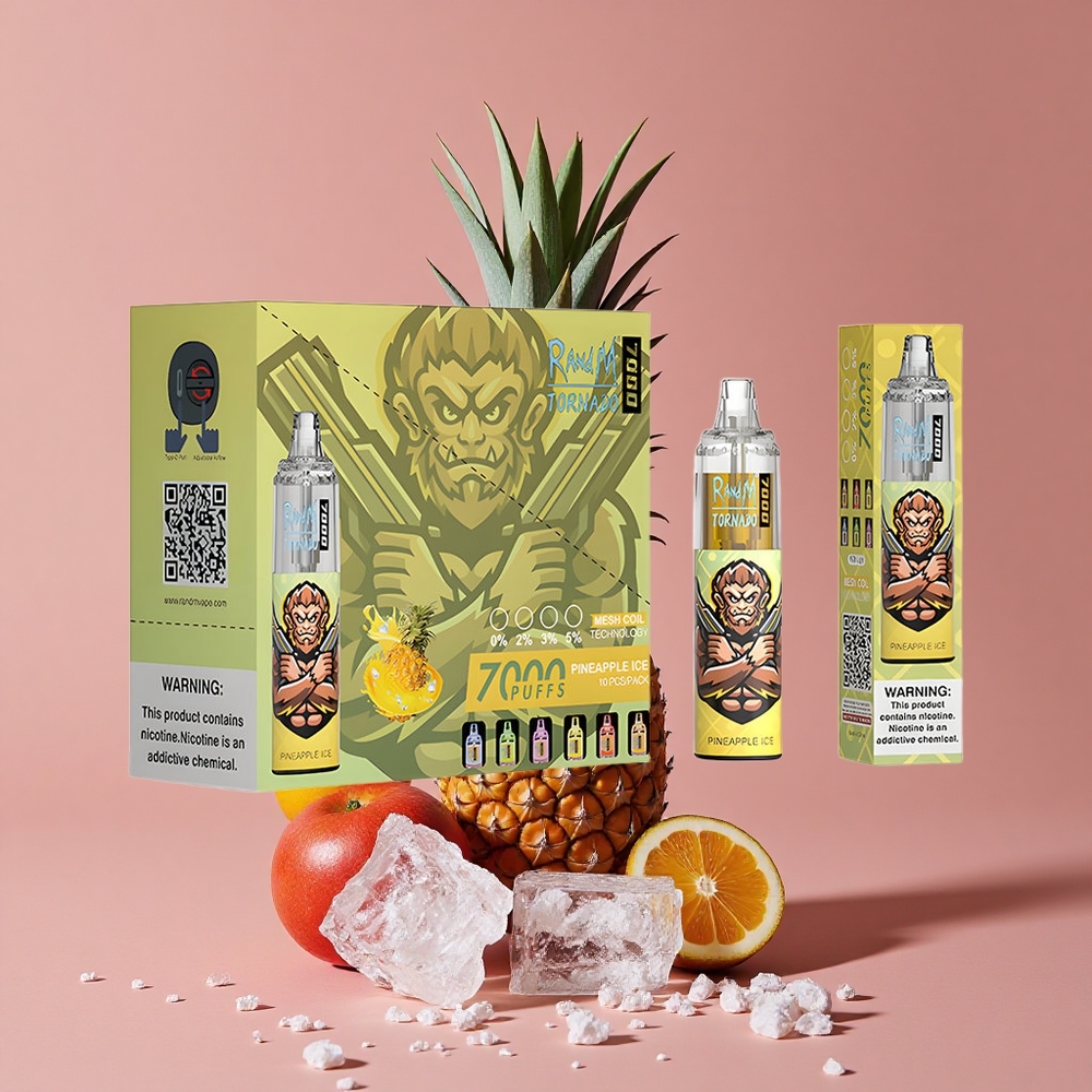 RandM Fumot Tornado 7000 Puffs Vape Jetable Ananas Glace avec 14 ML E-liquide et Batterie 850 MAH