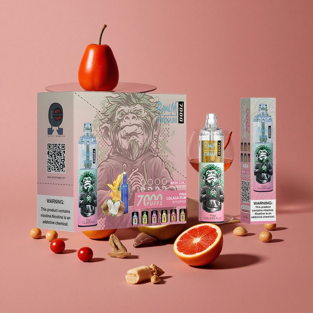 RandM Fumot Tornado 7000 Puffs Vape Jetable Pina Colada Rhum 14 ML E-Liquide et Air-Adjustable