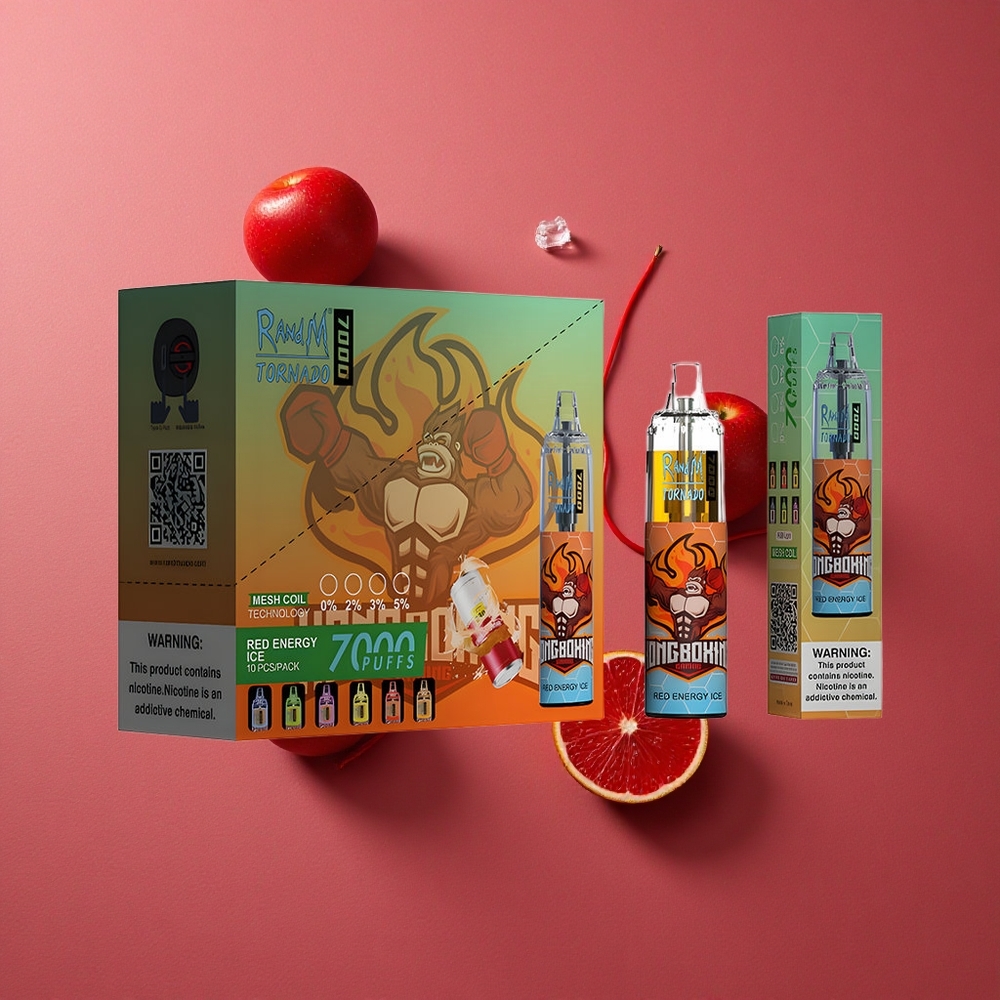 RandM Fumot Tornado 7000 Puffs Vapoteuse Jetable Énergie Rouge Glacée avec 14 ML E-liquide et Batterie 850 MAH