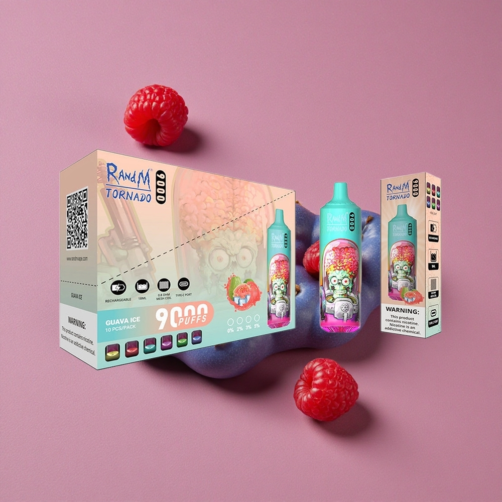 RandM Fumot Tornado 9000 Puffs Bleu Framboise Acidulée avec Affichage RGB et Bobine Mesh