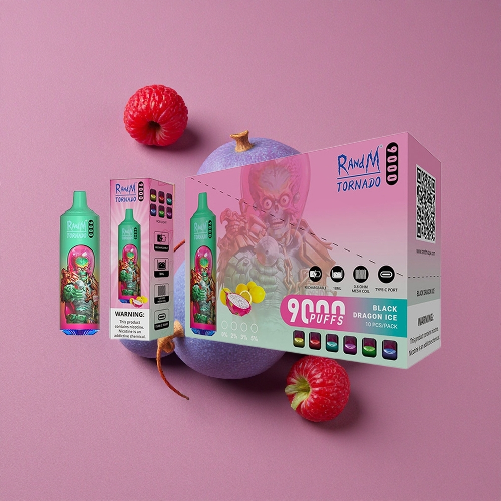 RandM Fumot Tornado 9000 Puffs Blue Razz Kush Rechargeable 850 mAh Affichage RGB