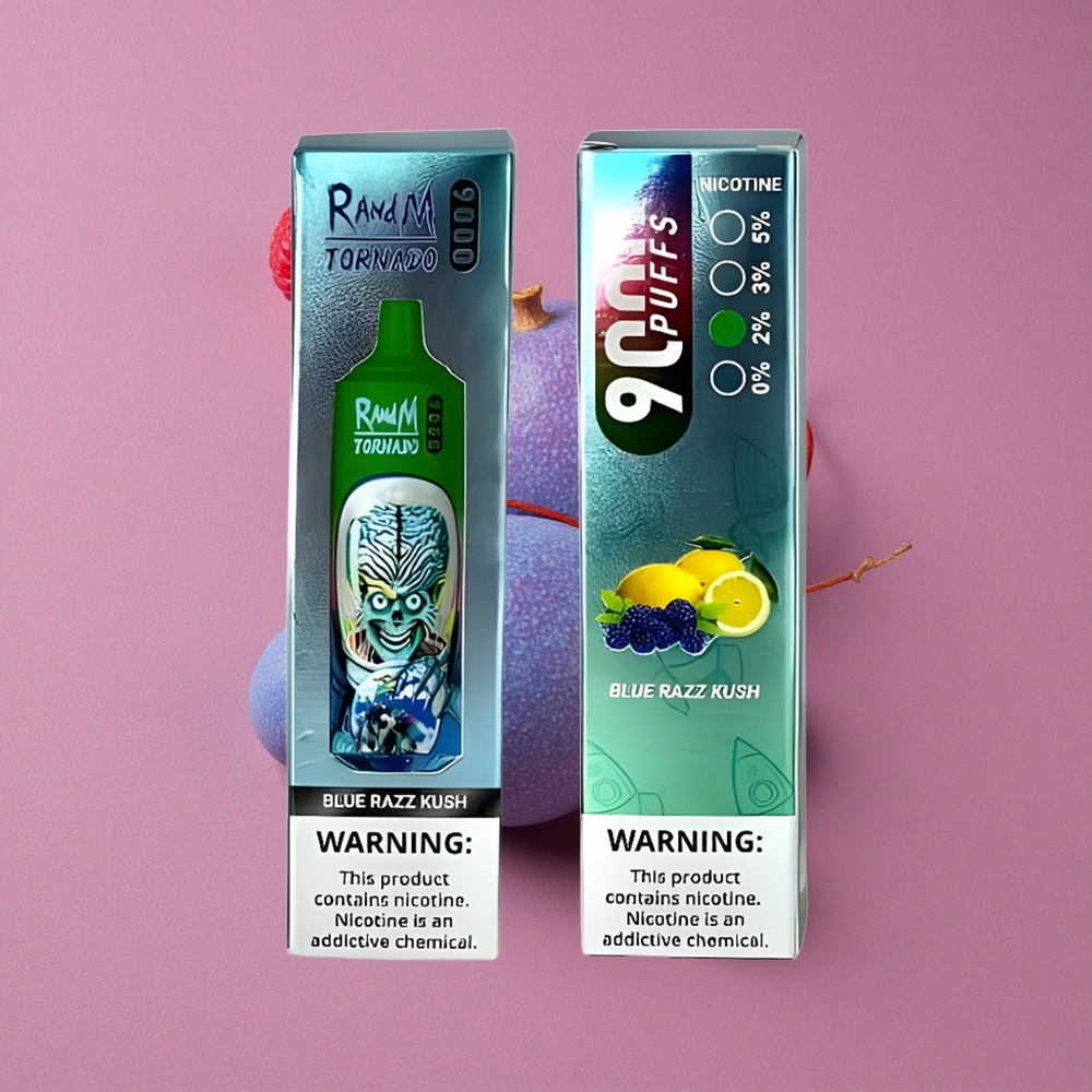 RandM Fumot Tornado 9000 Puffs Blue Razz Kush Rechargeable 850 mAh Affichage RGB
